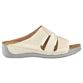 Beigefarbene Komfort-Hausschuhe für Damen