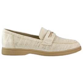 Durchbrochene Damenschuhe mit silbernem Glanz beige