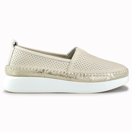 Damenschuhe aus beigem, durchbrochenem Leder