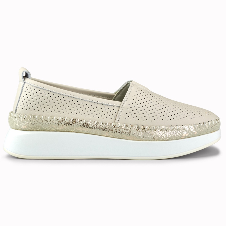 Damenschuhe aus beigem, durchbrochenem Leder