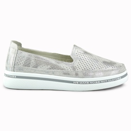 Damen-Schuhe aus durchbrochenem Leder silber-