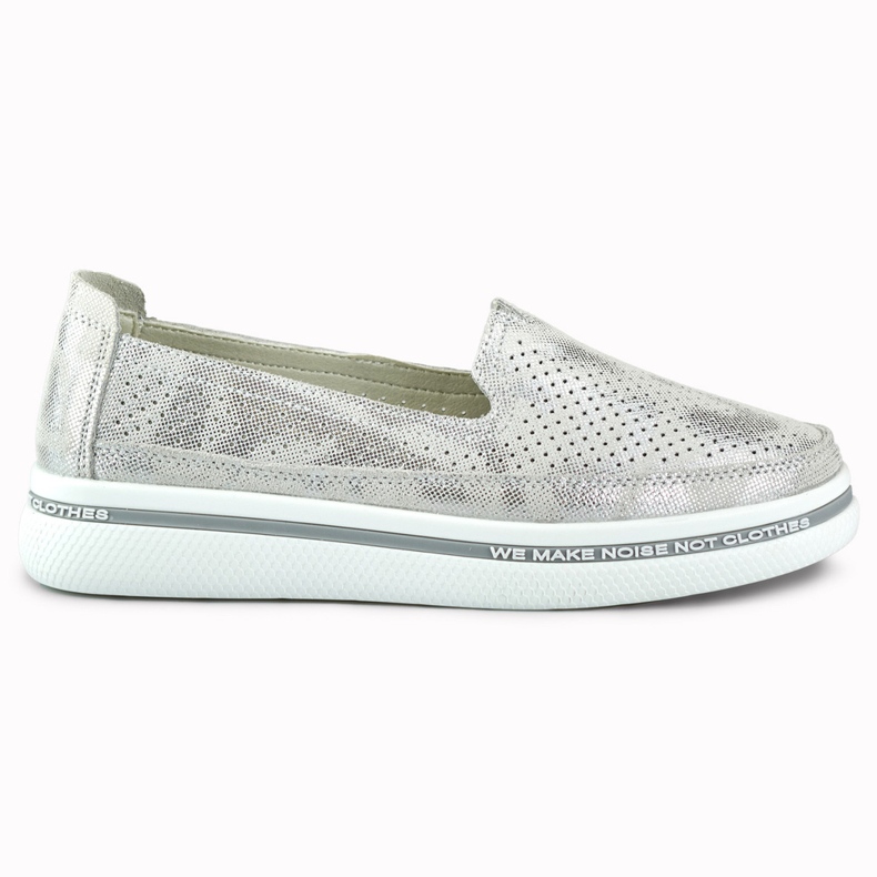 Damen-Schuhe aus durchbrochenem Leder silber-