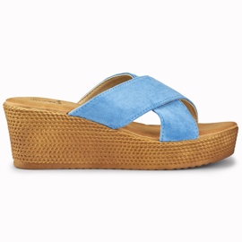 Damenhausschuhe mit Jeans blau