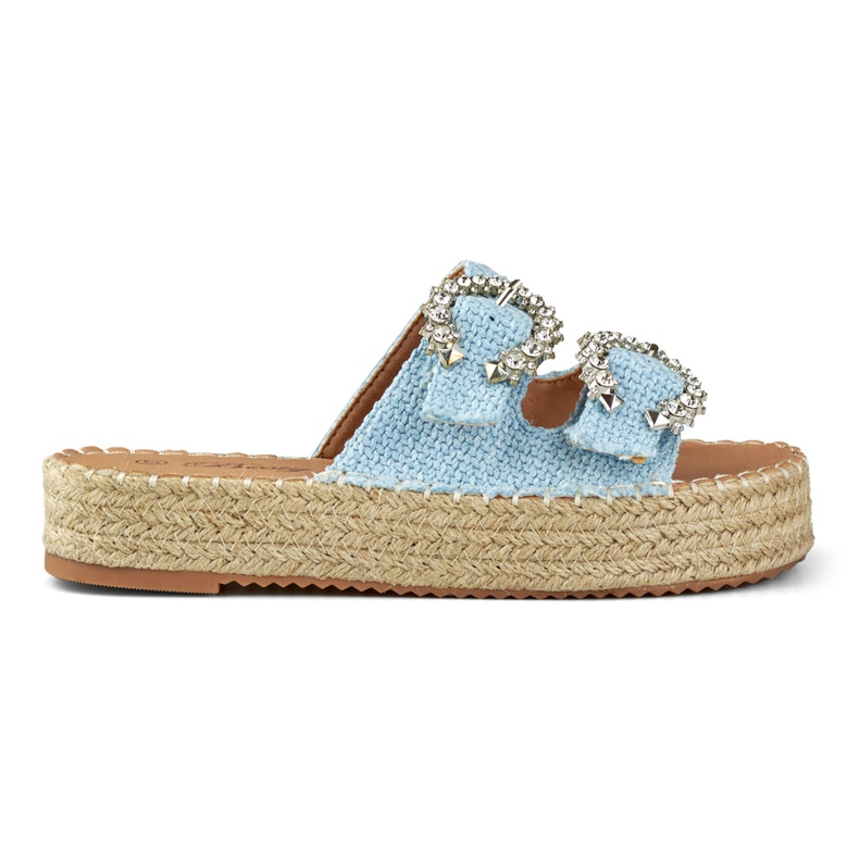 Damen-Espadrilles mit dekorativen Schnallen blau