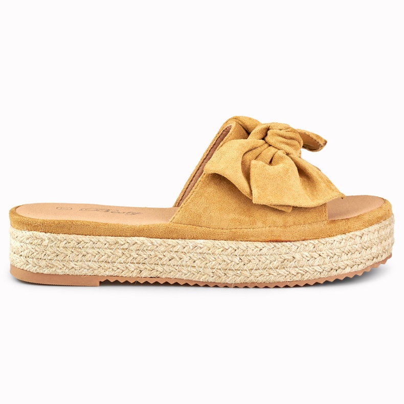 Braune Espadrille-Slides mit Schleife