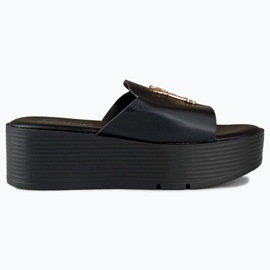 Schwarze Damen-Keilsandalen mit Goldverzierung