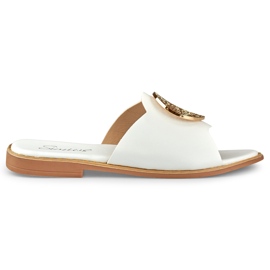 Weiße Damenhausschuhe mit Goldverzierung