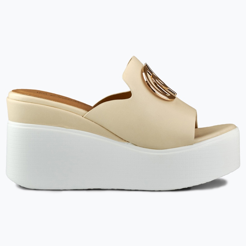 Elegante beige Damen-Keilpantoffeln
