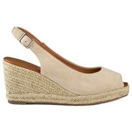 Damen-Espadrilles aus beigem Wildleder mit Keilabsatz