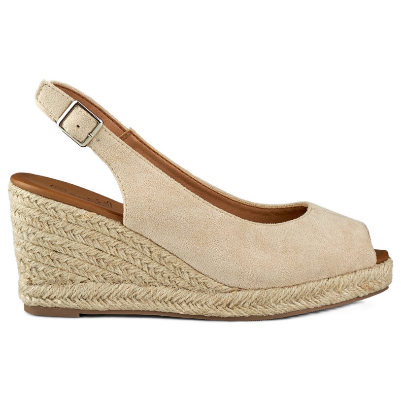 Damen-Espadrilles aus beigem Wildleder mit Keilabsatz