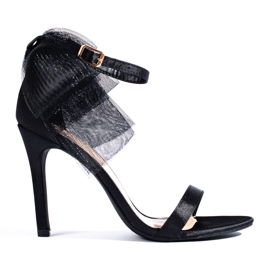 Schwarze Sandale mit Tüllschleife und Shelovet-Stilettoabsatz