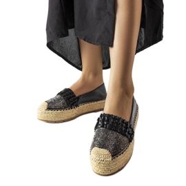 Schwarze Espadrilles mit Strasssteinen von Lauro