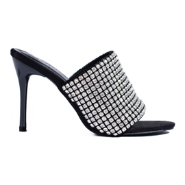 Elegante schwarze Shelovet-Sandaletten mit Zirkonen