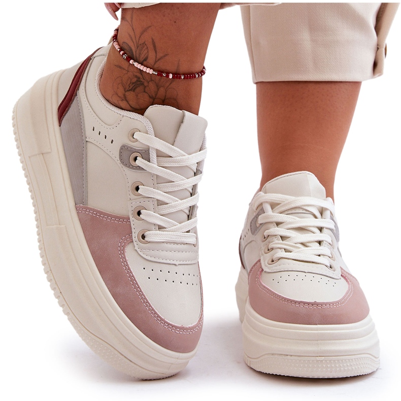 FJ1 Damen-Sportschuhe auf massivem Plateau, weiß und rosa Gemma