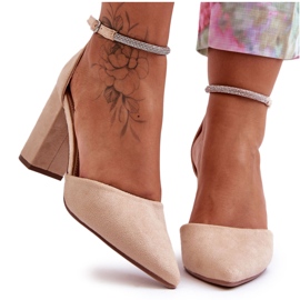 Wildlederpumps mit Strasssteinen, beige Diamant