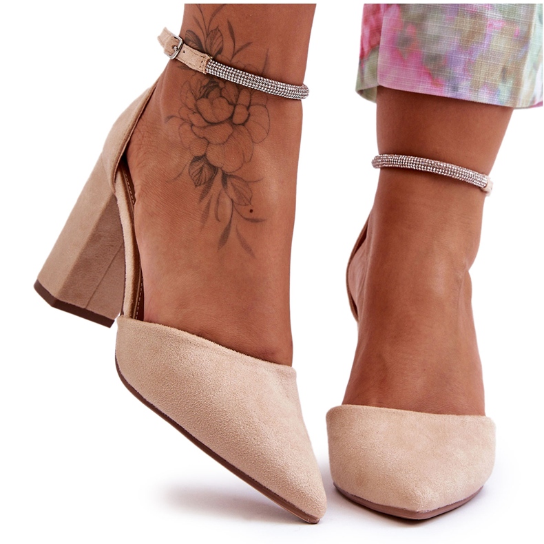 Wildlederpumps mit Strasssteinen, beige Diamant