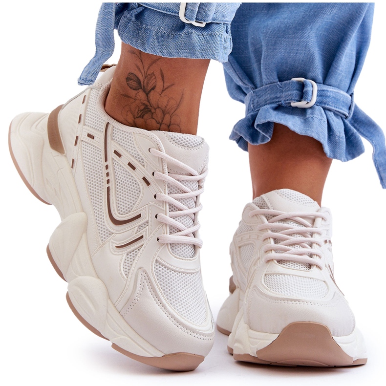 FG2 Damen Sportschuhe Sneakers Beige Feluci