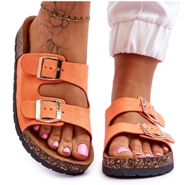 Damen-Slip-On-Flip-Flops mit Korksohle, Orange