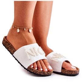 Evento Klassische Wildleder-Flip-Flops mit Perlen, Weiß