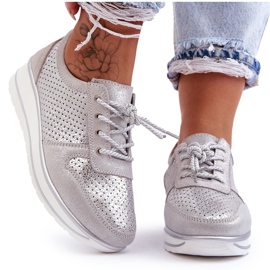 Sportschuhe aus Leder mit Perforation S.Barski AL22246 Silber