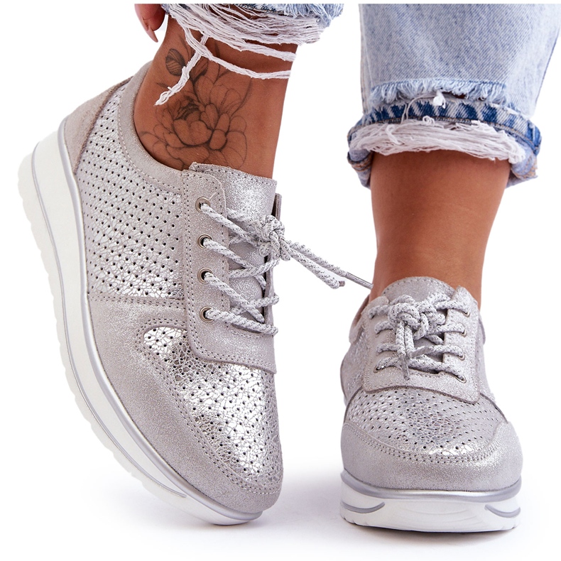 Sportschuhe aus Leder mit Perforation S.Barski AL22246 Silber silber-