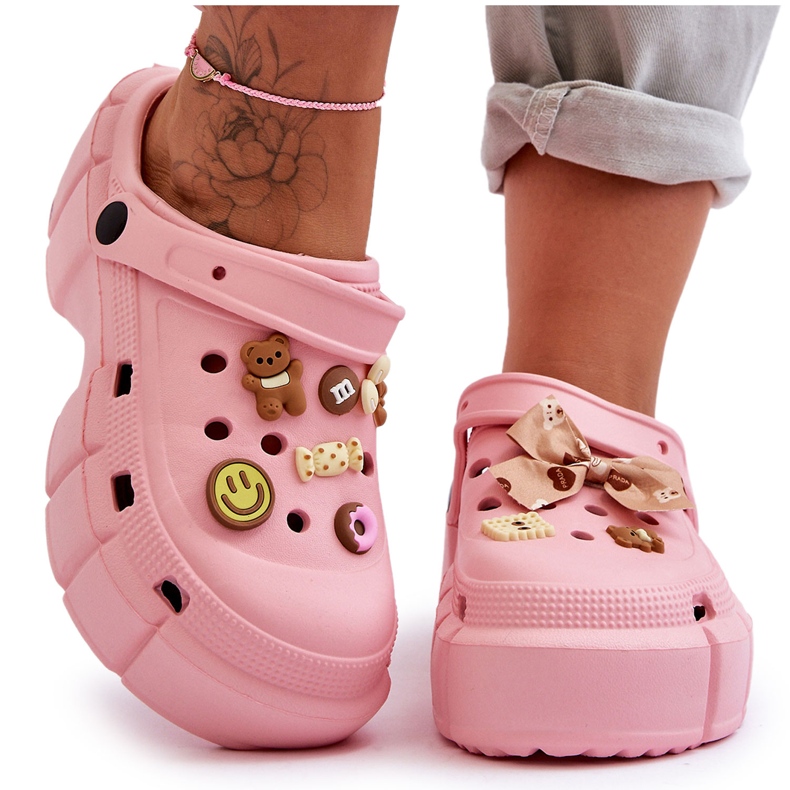 Damen-Schaumstoff-Slipper Crocs mit Ornamenten Pink Marlett rosa