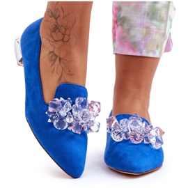 PS1 Verzierte Damen-Loafer mit flachem Absatz, Blau, Sloane