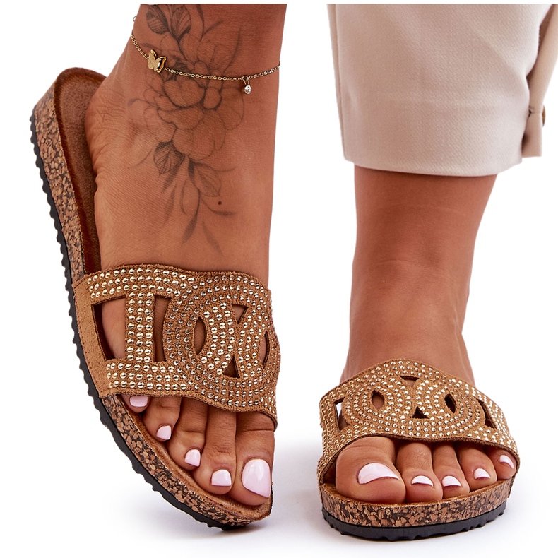 Damen-Slipper mit Nieten, Braun, Evelins