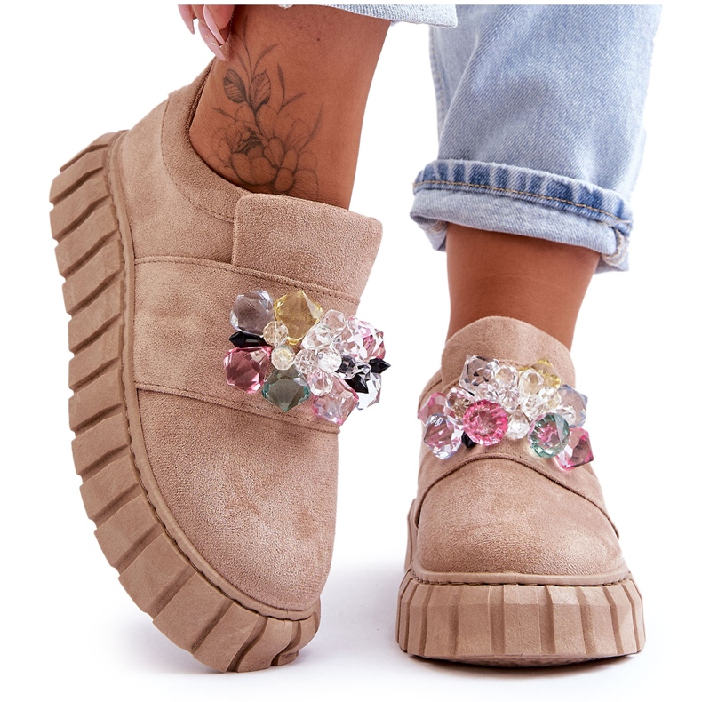 PS1 Modische Slip-On-Sportschuhe mit Verzierung Dark Beige Desire