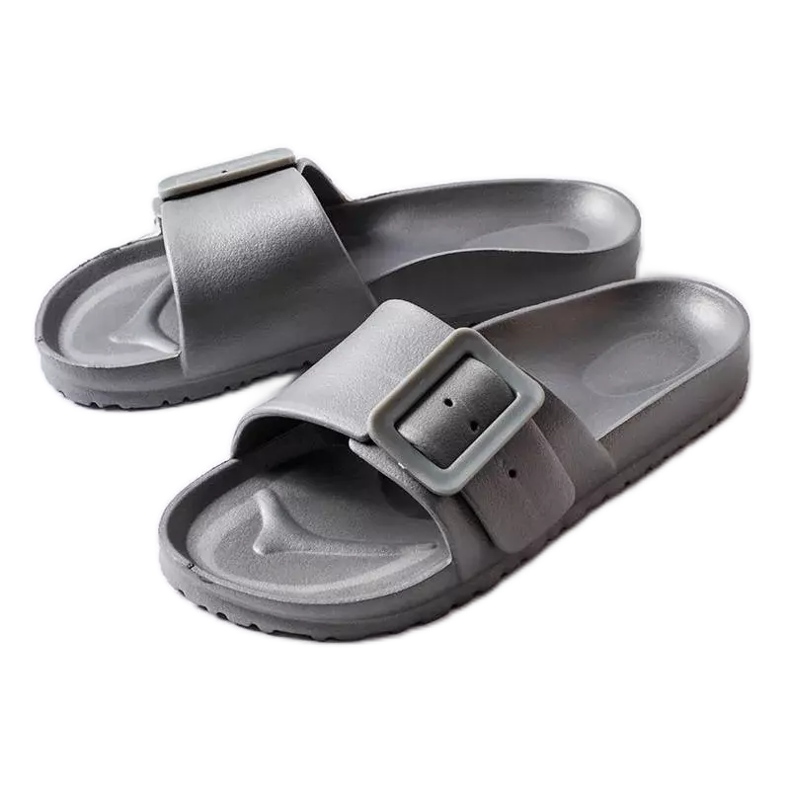 Graue Gummipantoffeln mit Schnalle von Nelm