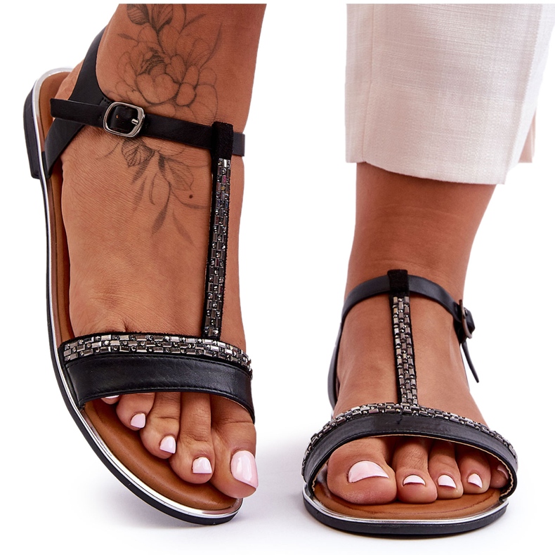 Schwarze Penna Damen-Sandalen mit Zirkonia