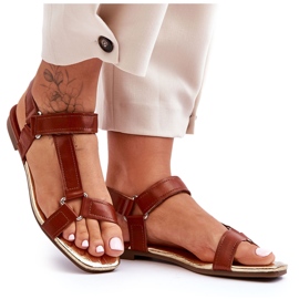 Flache Damen-Sandalen mit Klettverschluss Camel Lissa braun