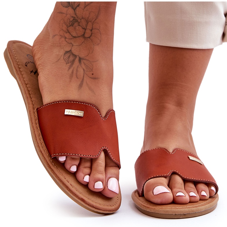 Bequeme Damen-Sandalen mit flachem Absatz, Braun Coraline