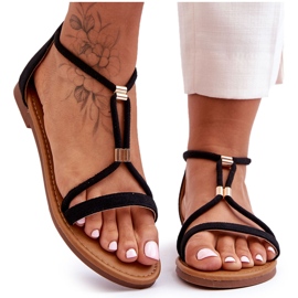 PG1 Flache Damen-Sandalen mit Reißverschluss in Schwarz Jullie