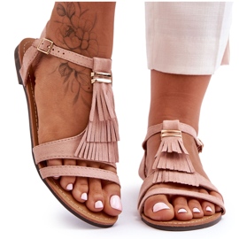 Flache Wildledersandalen mit Quasten Hellrosa Viva