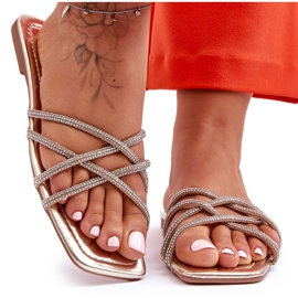 Damenhausschuhe mit Streifen und Strasssteinen Golden Leomi