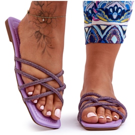 Damenhausschuhe mit Streifen und Juwelen Violett Leomi lila