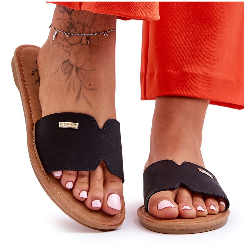 Bequeme flache Damenabsätze in Schwarz Coraline