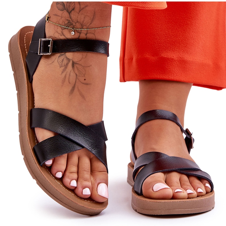 Klassische schwarze Talisma Damen-Ledersandalen