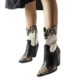 Halbschwarze und braune Cowboystiefel mit Schlangeneinsätzen