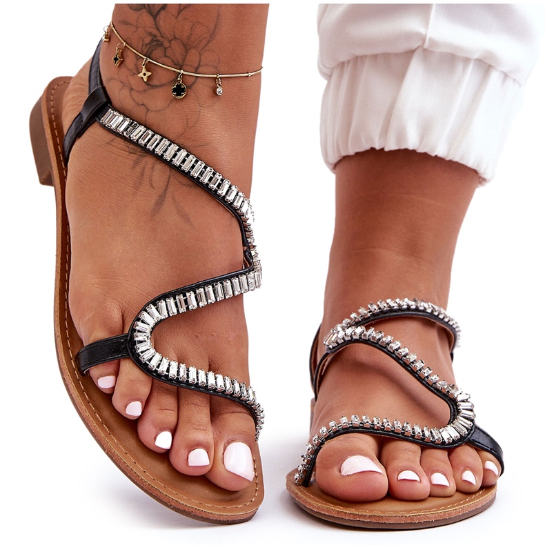 Schwarze Hayen verzierte Slip-on-Sandalen für Damen