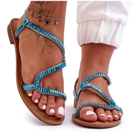 Blaue Hayen verzierte Slip-on-Sandalen für Damen