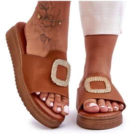 Braune Denicia-Plateauhausschuhe für Damen mit Verzierung