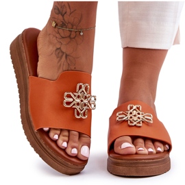 PG1 Damen-Plateauhausschuhe aus Leder mit Verzierung Orange Azera