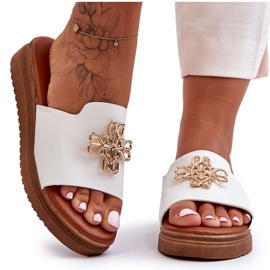 PG1 Damen-Plateauhausschuhe aus Leder mit weißer Azera-Dekoration