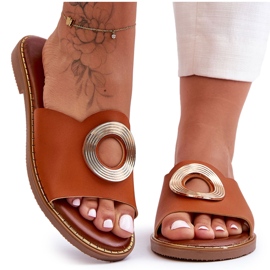 Damensandalen mit runder Verzierung Camel Donatell braun