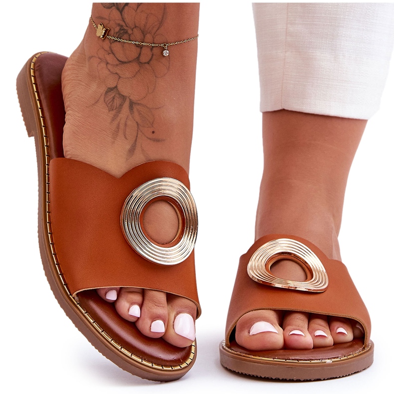 Damensandalen mit runder Verzierung Camel Donatell braun