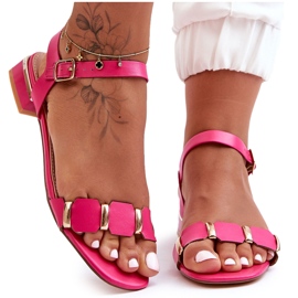Damensandalen mit dekorativem Riemen, flach, Fuchsia Adissa rosa