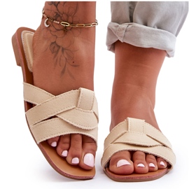 Beigefarbene Aversa-Stoffhausschuhe für Damen