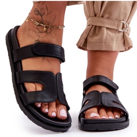 Klassische Damen-Slipper aus Leder mit Klettverschluss in Schwarz von Amedon